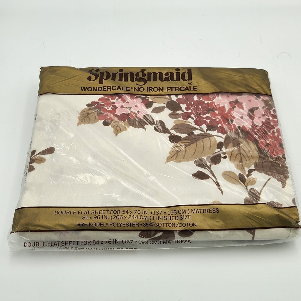 Vintage Springmaid No Iron Percale Double Flat Sheet Avalon Pink Flowers NOS